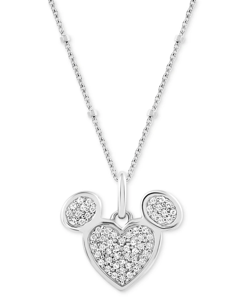 Disney Wonder Fine Jewelry Diamond Cluster Mickey Mouse Heart 18" Pendant Necklace (1/6 ct. t.w.) in Sterling Silver
