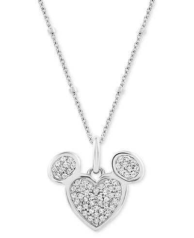 Disney Wonder Fine Jewelry Diamond Cluster Mickey Mouse Heart 18" Pendant Necklace (1/6 ct. t.w.) in Sterling Silver