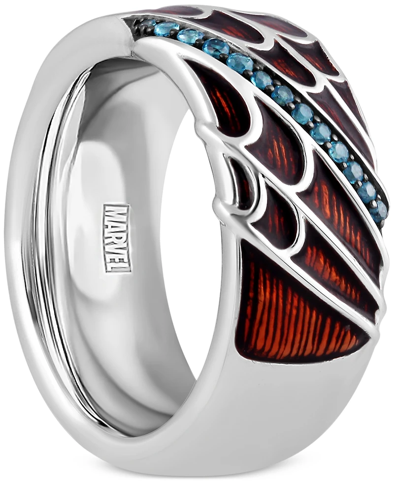 Marvel Wonder Fine Jewelry Men's London Blue Topaz (1/6 ct. t.w.) & Red Enamel Spiderman Web Ring in Sterling Silver