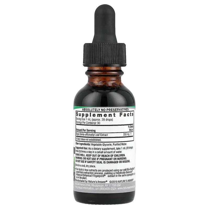 Nature's Answer Sage Leaf Extract Alcohol-Free 255 mg - 1 fl oz (30 ml)