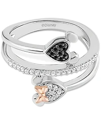 Disney Wonder Fine Jewelry Black & White Diamond Minnie & Mickey Mouse Wrap Ring (1/6 ct. t.w.) in Sterling Silver & Rose Gold-Plate