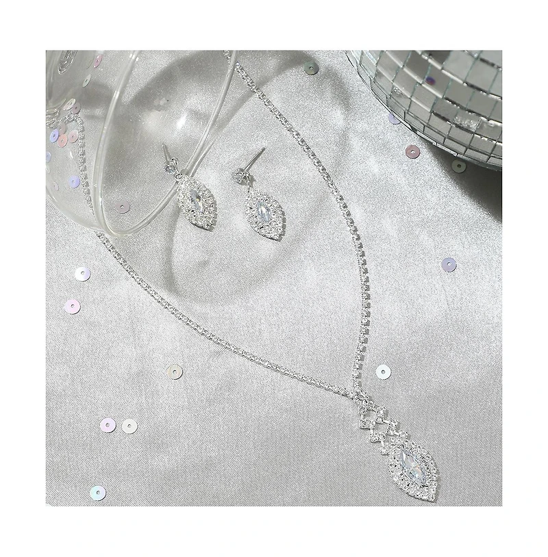 Sohi Women's Silver Crystal Bling Necklace And Earrings (Set Of 2