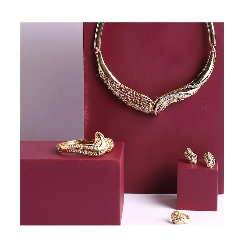 Sohi Women's Gold Embellished Twisted Necklace, Earrings, Bracelet And Ring (Set Of 4)