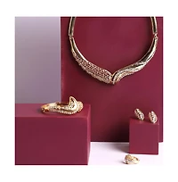 Sohi Women's Gold Embellished Twisted Necklace, Earrings, Bracelet And Ring (Set Of 4)