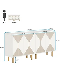 Tribesigns Modern White Storage Cabinet Set, Classic 59 inches Sideboard with doors for Living Room, Dining Garage