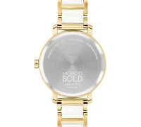 Movado Women's Swiss Bold Evolution 2.0 White Ceramic & Gold Ion Plated Steel Bracelet Watch 34mm