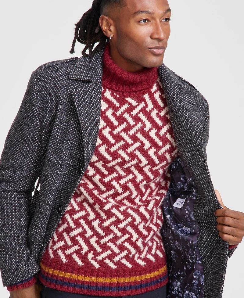 Tayion Collection Men's Classic-Fit Birdseye Grey Overcoat