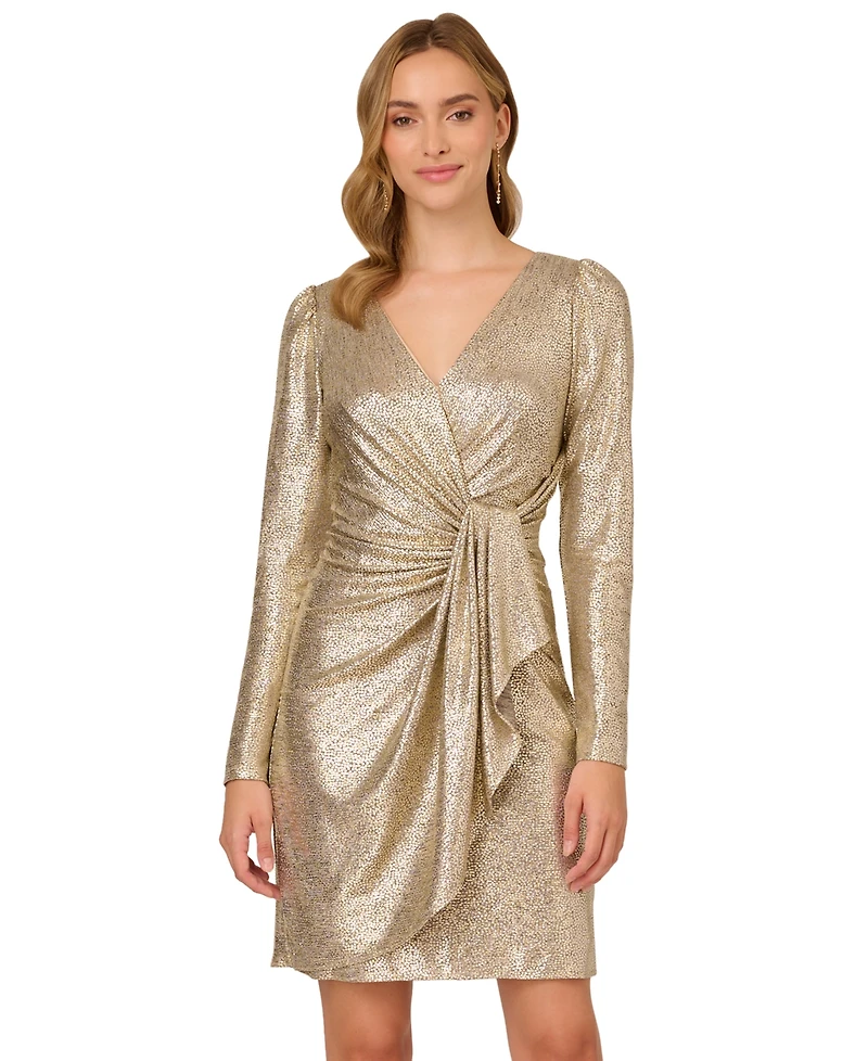 Adrianna Papell Women's Foiled Long-Sleeve Dress
