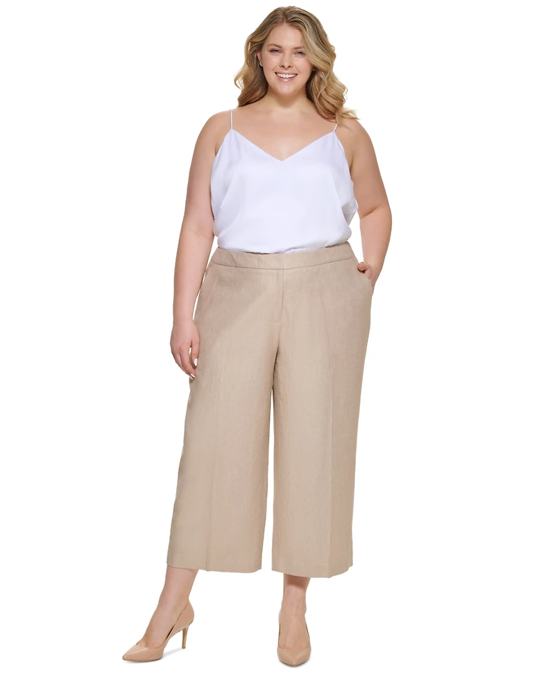 Calvin Klein Plus 100% Linen Cropped Wide-Leg Pants