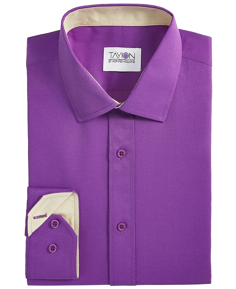 Tayion Collection Men's Slim-Fit Gold Trim Solid Dress Shirt