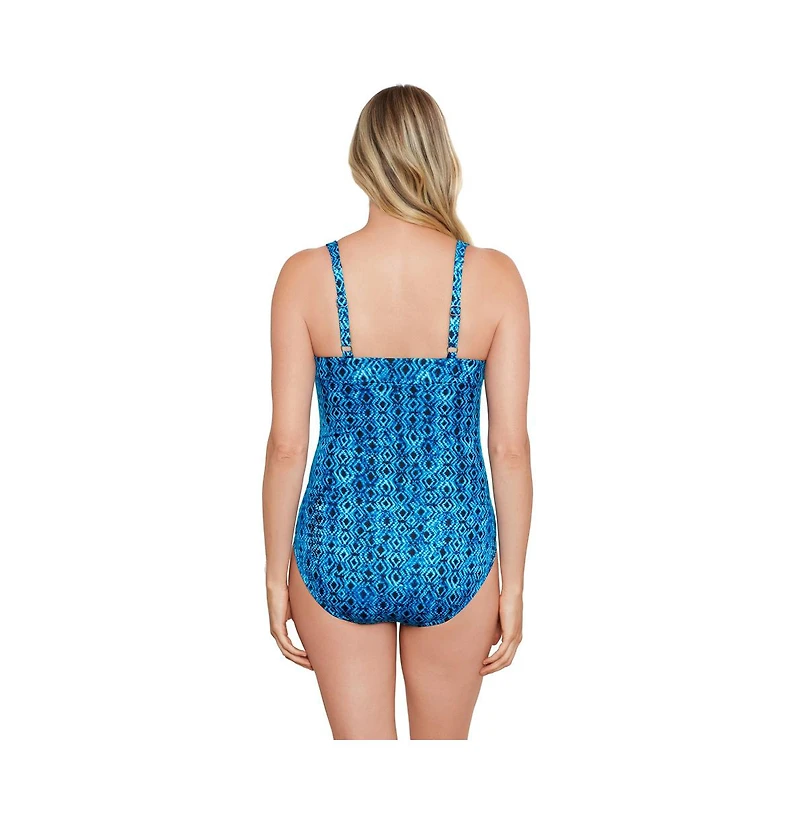 ShapeSolver by Mimi Flamingo Women's Shirred Front Panel One-Piece Swimsuit