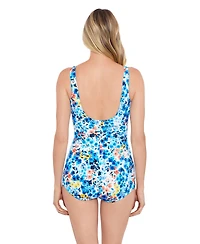 ShapeSolver by Mimi Flamingo Women's Mastectomy Shirred Front Girl Leg One-Piece Swimsuit