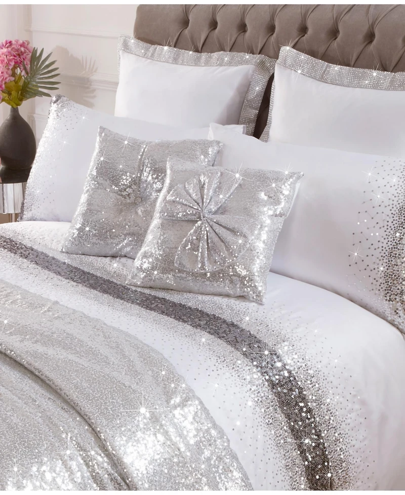 By Caprice Home Hollywood Bow Sequin Rouched Pair of Bedroom Cushions
