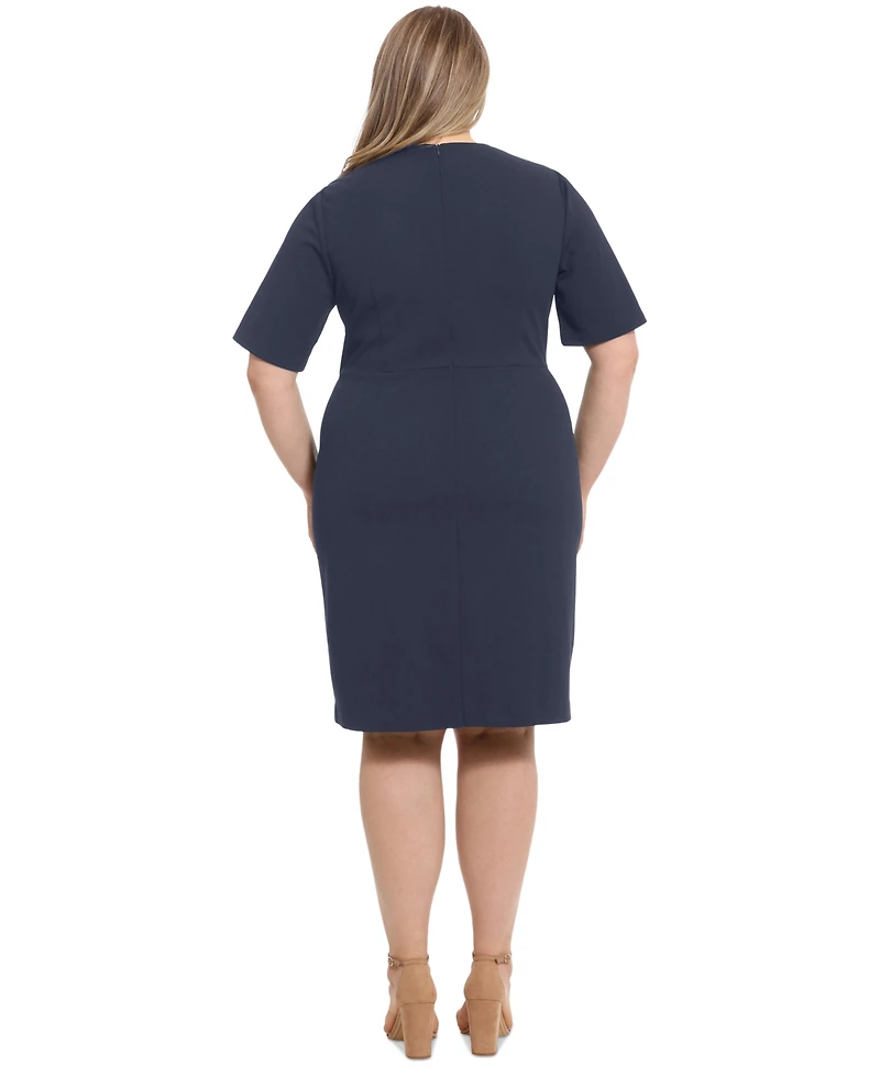London Times Plus Button-Trim Sheath Dress