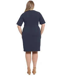 London Times Plus Button-Trim Sheath Dress