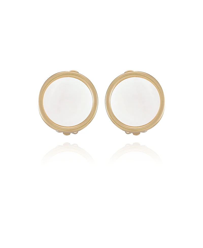 T Tahari Gold-Tone Circle Dime Clip On Button Earrings