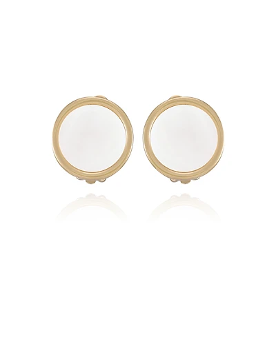 T Tahari Gold-Tone Circle Dime Clip On Button Earrings