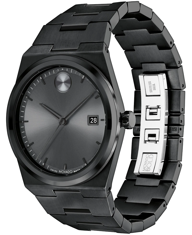 Movado Men's Quest Swiss Quartz Ionic Plated Black Steel 40mm Watch