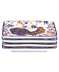 Certified International Morning Rooster Set of 4 Canape Plates