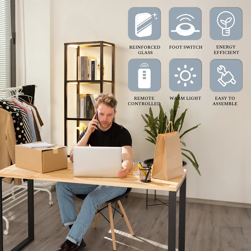 Fenlo Fantasy Plus - Glass Display Shelf Floor Lamp with Fully Dimmable Led, Remote Control