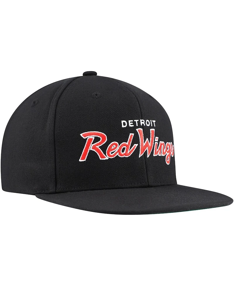 Men's Mitchell & Ness Black Detroit Red Wings Core Team Script 2.0 Snapback Hat