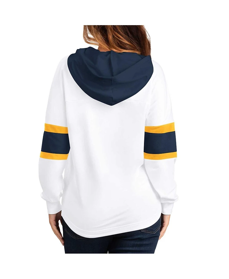 Women's G-iii 4Her by Carl Banks White, Navy Nashville Predators Goal Zone Long Sleeve Lace-Up Hoodie T-shirt