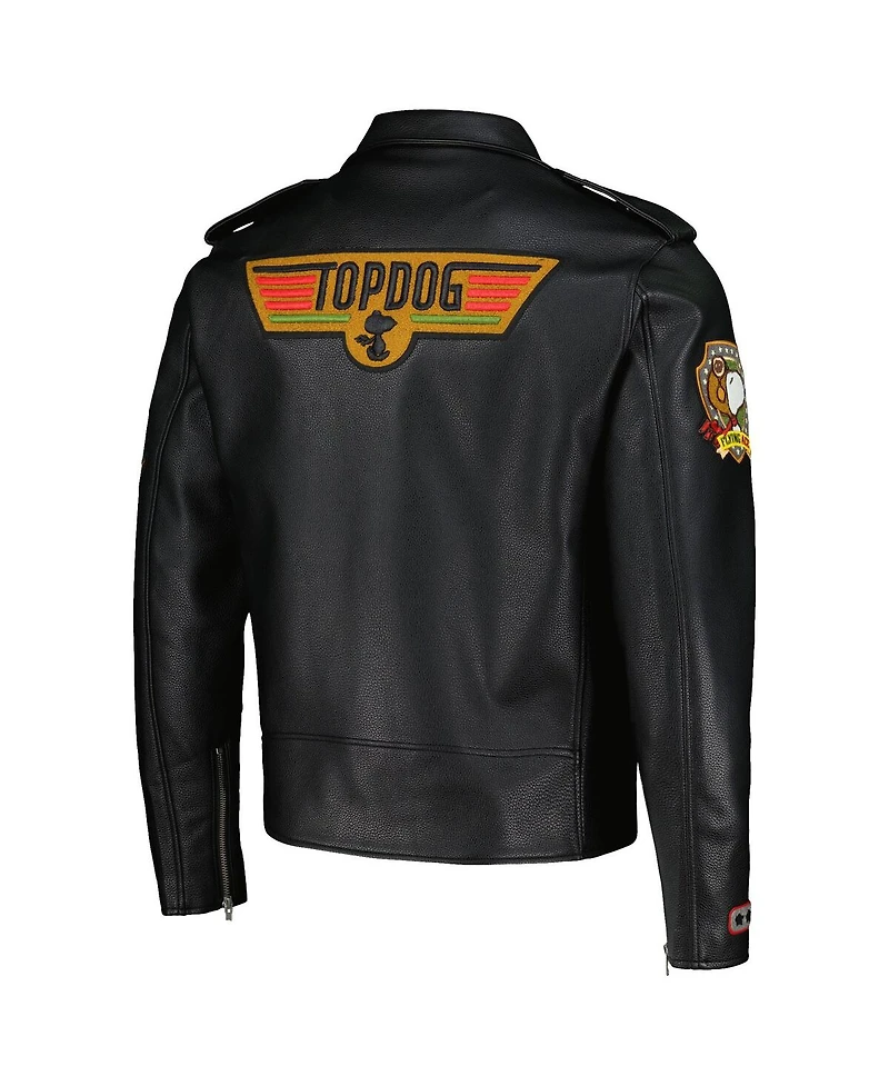 Men's Freeze Max Snoopy Black Peanuts Graphic Biker Full-Zip Jacket