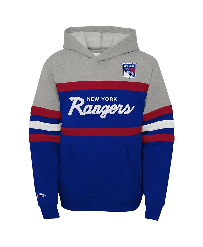 Big Boys Mitchell & Ness Blue New York Rangers Head Coach Pullover Hoodie