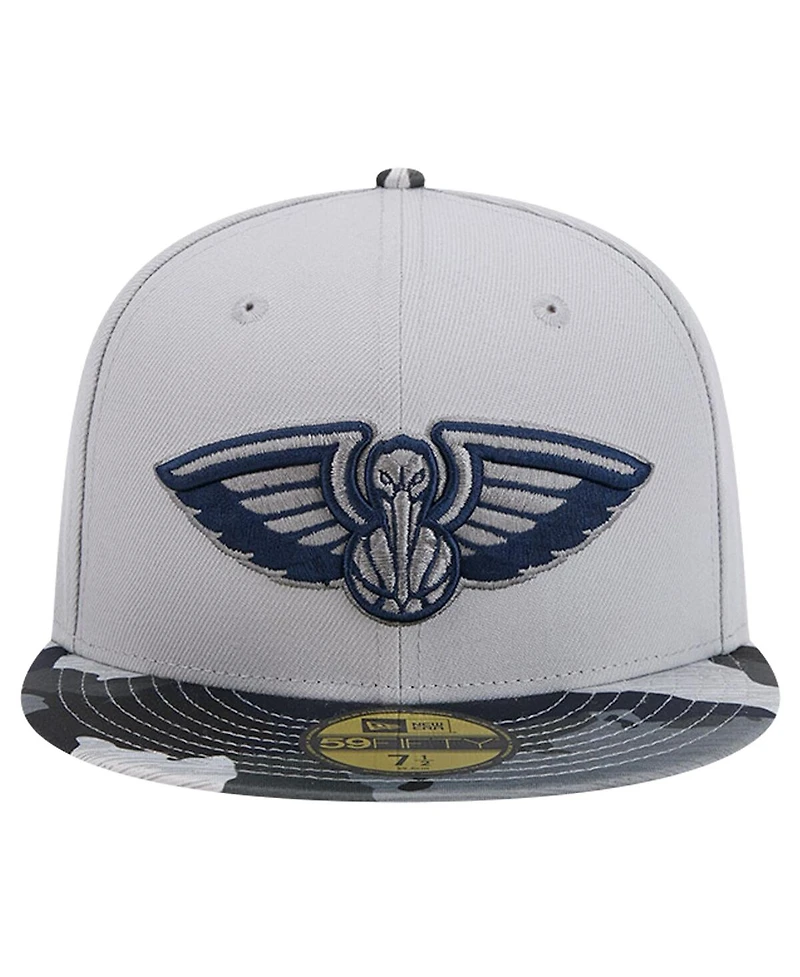Men's New Era Gray Orleans Pelicans Active Color Camo Visor 59FIFTY Fitted Hat