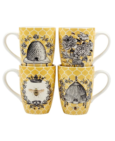 Certified International French Bees Set of 4 Mugs