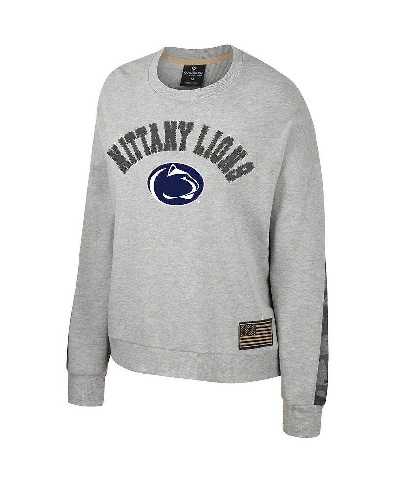 Women's Colosseum Heather Gray Penn State Nittany Lions Oht Military-Inspired Appreciation Flag Rank Dolman Pullover Sweatshirt
