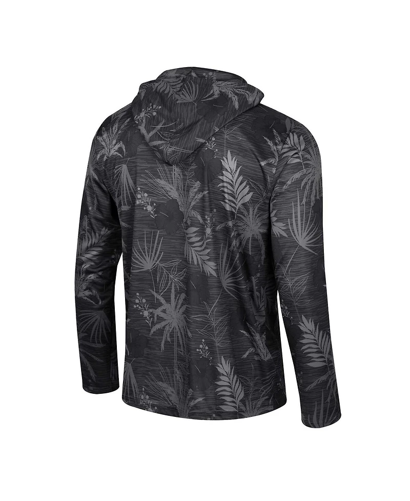 Men's Colosseum Black Texas Longhorns Palms Printed Lightweight Quarter-Zip Hooded Top