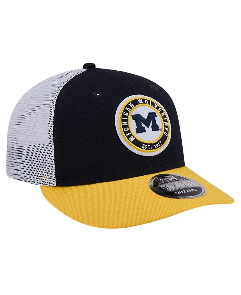 Men's New Era Navy Michigan Wolverines Throwback Circle Patch 9FIFTY Trucker Snapback Hat