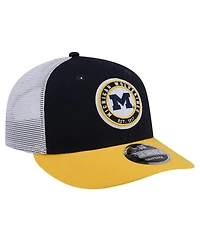 Men's New Era Navy Michigan Wolverines Throwback Circle Patch 9FIFTY Trucker Snapback Hat