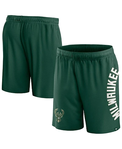 Men's Fanatics Hunter Green Milwaukee Bucks Post Up Mesh Shorts