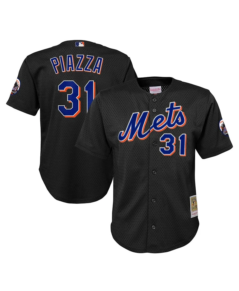 Big Boys Mitchell & Ness Mike Piazza Black Distressed New York Mets Cooperstown Collection Mesh Batting Practice Jersey