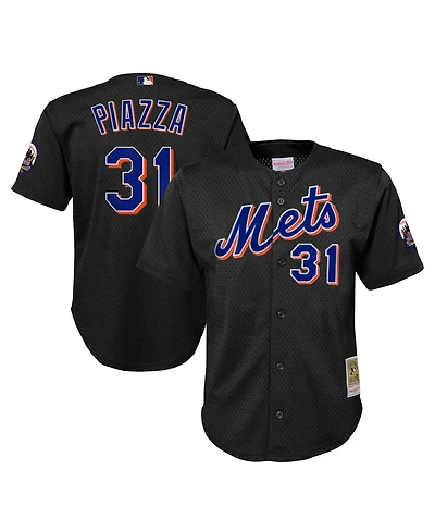 Big Boys Mitchell & Ness Mike Piazza Black Distressed New York Mets Cooperstown Collection Mesh Batting Practice Jersey