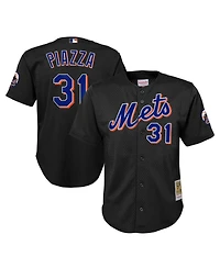 Big Boys Mitchell & Ness Mike Piazza Black Distressed New York Mets Cooperstown Collection Mesh Batting Practice Jersey