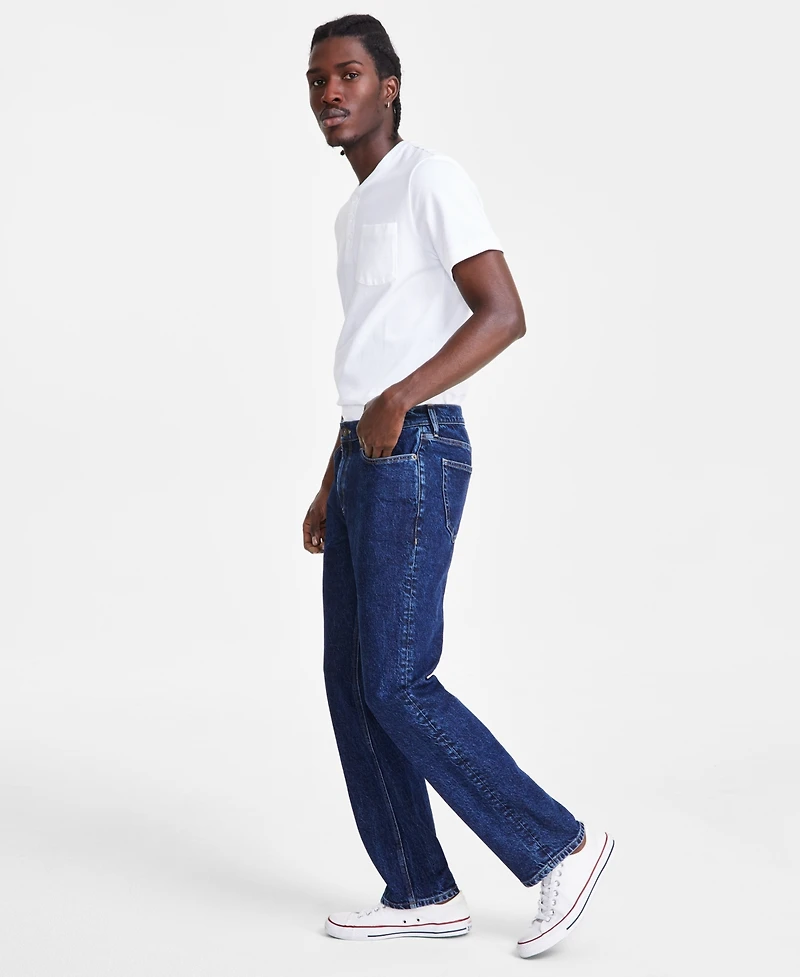 Sun + Stone Men's Straight Fit Indigo Blue Jeans
