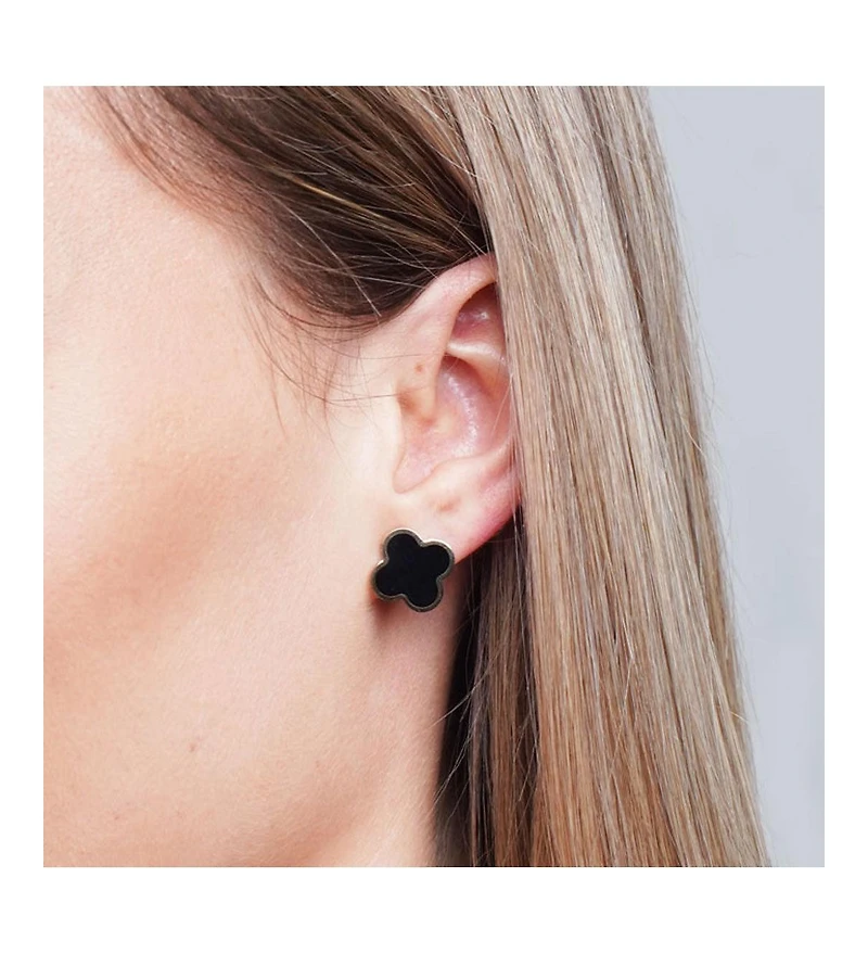 The Lovery Large Onyx Clover Stud Earrings 14K Gold