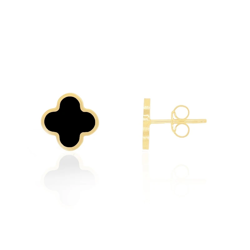 The Lovery Small Onyx Clover Stud Earrings 14K Gold