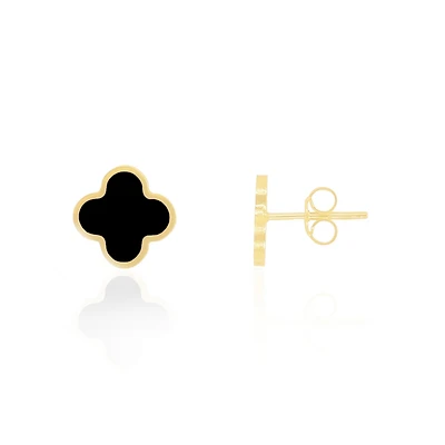 The Lovery Small Onyx Clover Stud Earrings 14K Yellow Gold