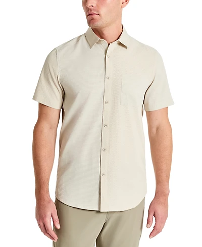 Kenneth Cole Men's Slim Fit Short-Sleeve Mixed Media Sport Shirt