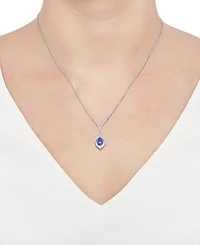 Lab-Grown Blue Sapphire (3/4 ct. t.w.) & Lab-Grown White Sapphire (1/3 ct. t.w.) Framed 18" Pendant Necklace in Sterling Silver (Also in Additional Ge