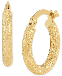 Italian Gold Textured Tube Small Hoop Earrings in 10k Gold, 5/8"