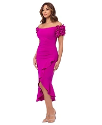 Xscape Women's Off-The-Shoulder Scuba Crepe Midi Dress