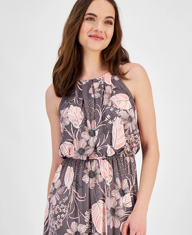 Robbie Bee Petite Floral Halter Sleeveless Maxi Dress