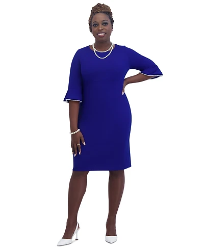 Kasper Kat Elbow-Sleeve Ruffled-Cuff Dress