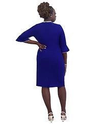 Kasper Kat Elbow-Sleeve Ruffled-Cuff Dress