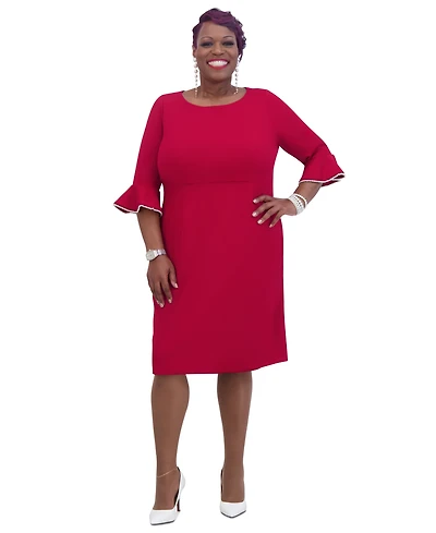 Kasper Kat Elbow-Sleeve Ruffled-Cuff Dress